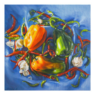 Spicy Stilleven met paprika en knoflook Foto Afdruk