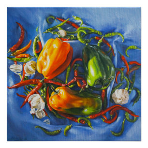 Spicy Stilleven met paprika en knoflook Perfect Poster