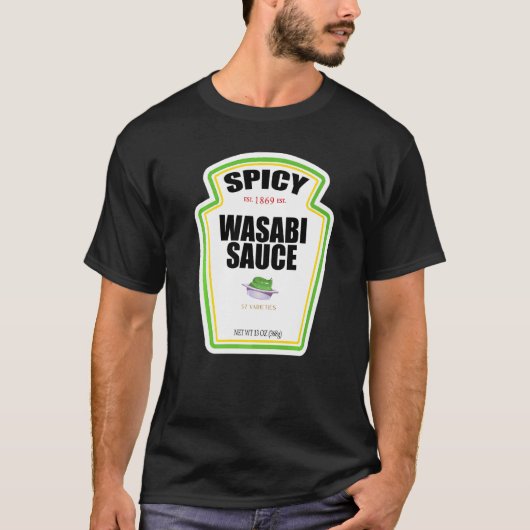 Spicy Wasabi Sauce Bottle Label Halloween Costuum T-shirt (Voorkant)