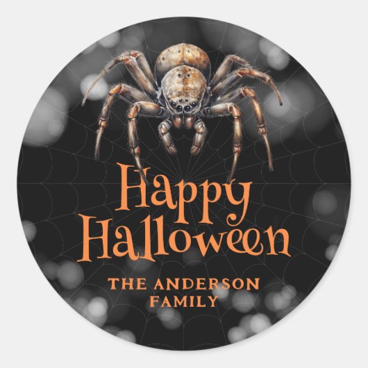 Spider Aangepaste familienaam Happy Halloween Ronde Sticker (Voorkant)
