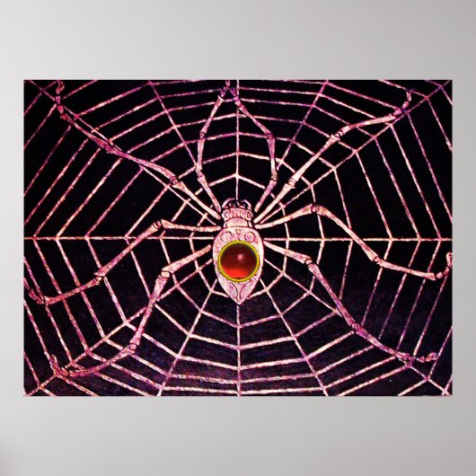 SPIDER AND WEB Red Ruby Gemstone Black Poster (Voorkant)