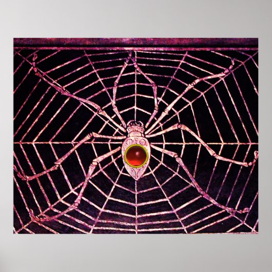 SPIDER AND WEB Red Ruby Gemstone Black Poster (Voorkant)