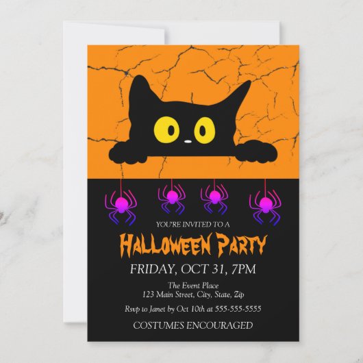 Spider Black Cat kostuum Halloween Party Kaart (Voorkant)
