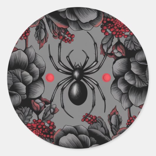 Spider Bloemen ontwerp Gotische stijl Ronde Sticker (Voorkant)