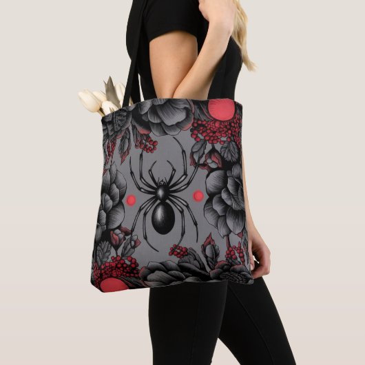 Spider Bloemen ontwerp Gotische stijl Tote Bag (Dichtbij)