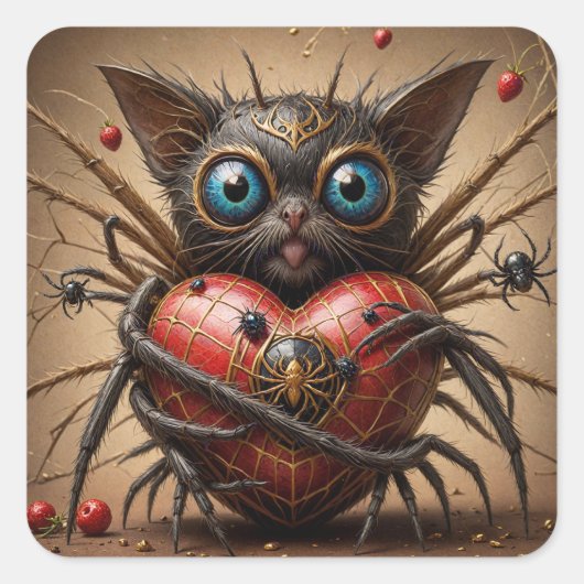 Spider Cat Fantasy Vierkante Sticker (Voorkant)