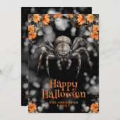 Spider Cobweb Floral Happy Halloween Kaart (Voorkant / Achterkant)
