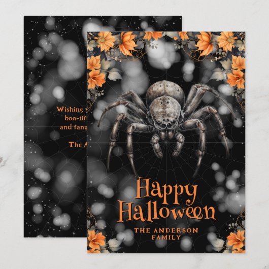 Spider Cobweb Floral Happy Halloween Kaart (Voorkant / Achterkant)