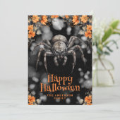 Spider Cobweb Floral Happy Halloween Kaart (Staand voorkant)