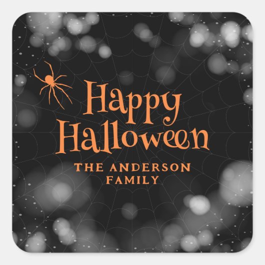 Spider Cobweb Happy Halloween Vierkante Sticker (Voorkant)