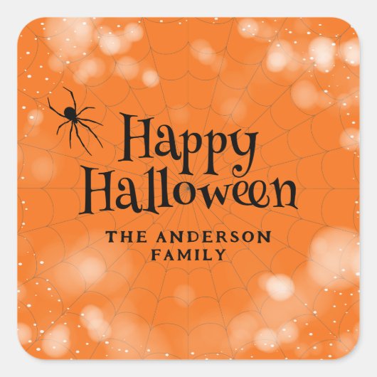 Spider Cobweb Happy Halloween Vierkante Sticker (Voorkant)