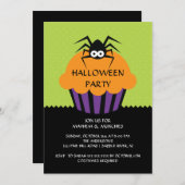 Spider Cupcake Halloween Party Invitation for Kids Kaart (Voorkant / Achterkant)