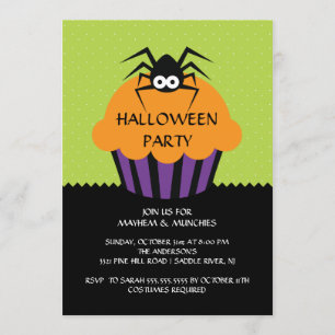 Spider Cupcake Halloween Party Invitation for Kids Kaart