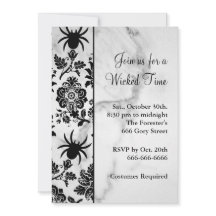 Spider Damask Halloween Invitation on Marble