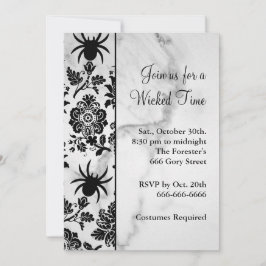 Spider Damask Halloween Invitation on Marble Kaart