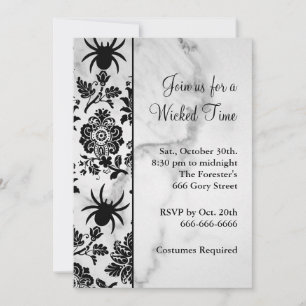 Spider Damask Halloween Invitation on Marble Kaart