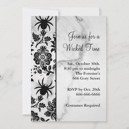 Spider Damask Halloween Invitation on Marble Kaart (Voorkant)