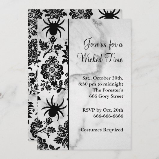 Spider Damask Halloween Invitation on Marble Kaart (Voorkant / Achterkant)