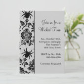 Spider Damask Hhalweeen Invitation (grijs) Kaart (Staand voorkant)