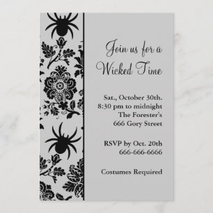 Spider Damask Hhalweeen Invitation (grijs) Kaart