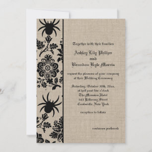 Spider Damask on Burlap Wedding Invitation Kaart