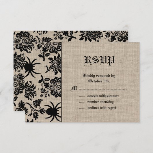 Spider Damask op Burlap RSVP (Voorkant / Achterkant)