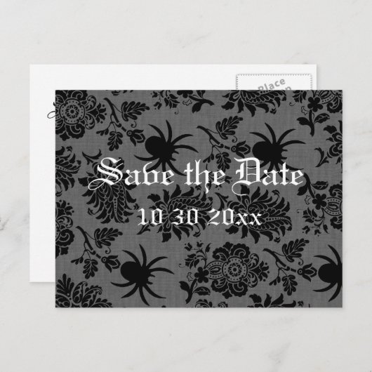 Spider Damask op grijs linnen Bewaar de datum Aankondigingskaart (Voorkant / Achterkant)