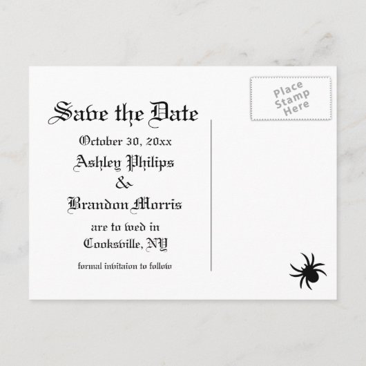 Spider Damask op grijs linnen Bewaar de datum Aankondigingskaart (Achterkant)