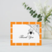 Spider Dank je Halloween Sinaasappel Briefkaart (Staand voorkant)