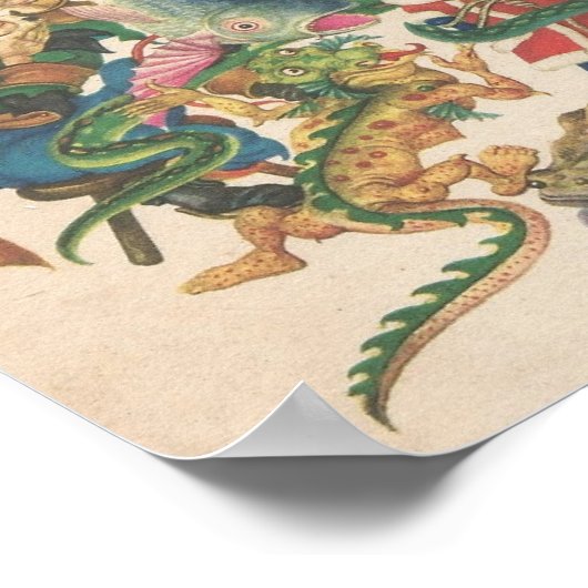 Spider Dragon Bat Toad Antiek Damsel in nood Poster (Hoek)