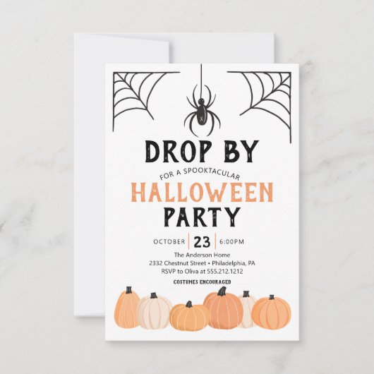 Spider drop van Funny Halloween Party Kaart (Voorkant)