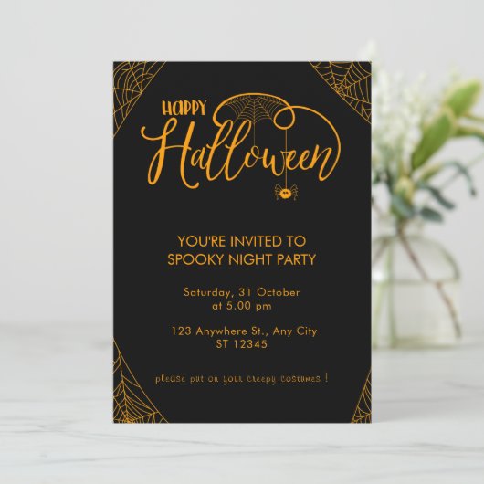 Spider en Spiderweb Halloween enge kostuumfeest Kaart (Staand voorkant)