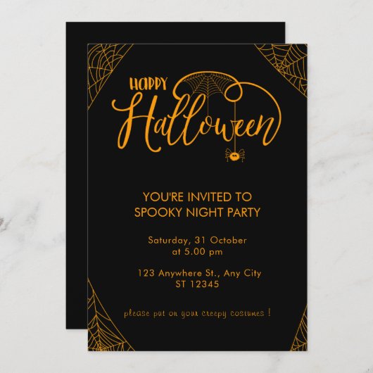 Spider en Spiderweb Halloween enge kostuumfeest Kaart (Voorkant / Achterkant)