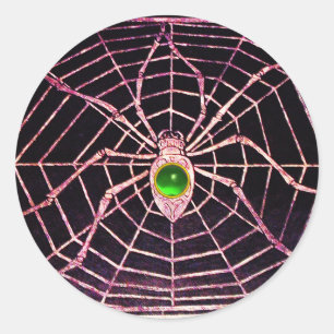 SPIDER EN WEB Green Emerald Black Ronde Sticker