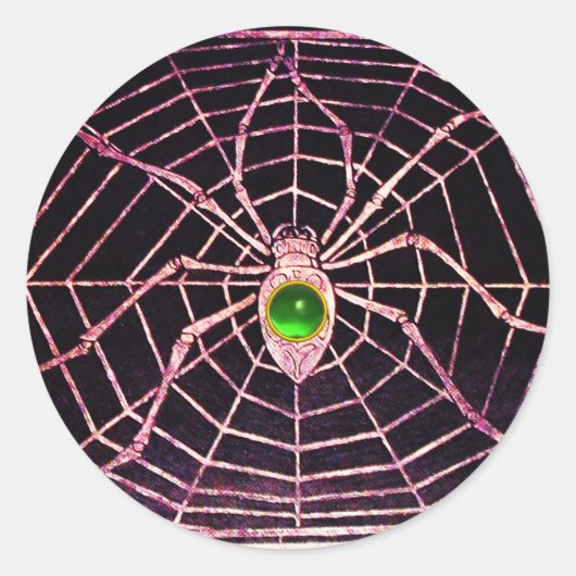 SPIDER EN WEB Green Emerald Black Ronde Sticker (Voorkant)