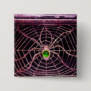 SPIDER EN WEB Green Emerald Black Vierkante Button 5,1 Cm