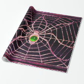 SPIDER EN WEB Green Emerald Gemstone Black Cadeaupapier (Uitgerold)