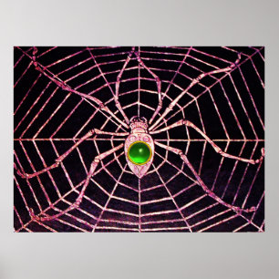 SPIDER EN WEB Green Emerald Gemstone Black Poster