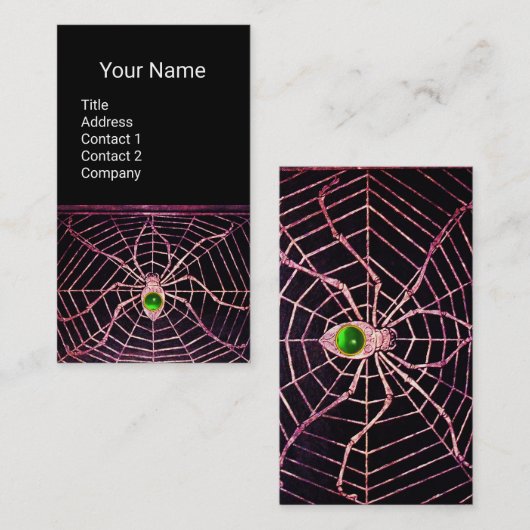 SPIDER EN WEB Green Emerald Gemstone Black Visitekaartje (Voorkant / Achterkant)