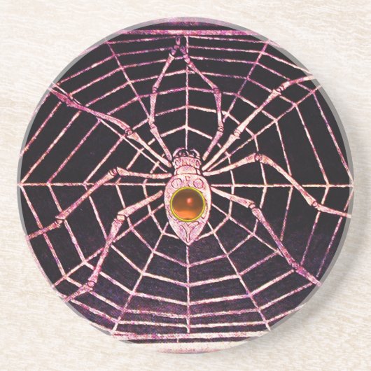 SPIDER EN WEB Oranje Agate Black Zandsteen Onderzetter (Voorkant)