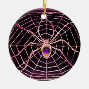 SPIDER EN WEB Paars Amethyst Black Keramisch Ornament