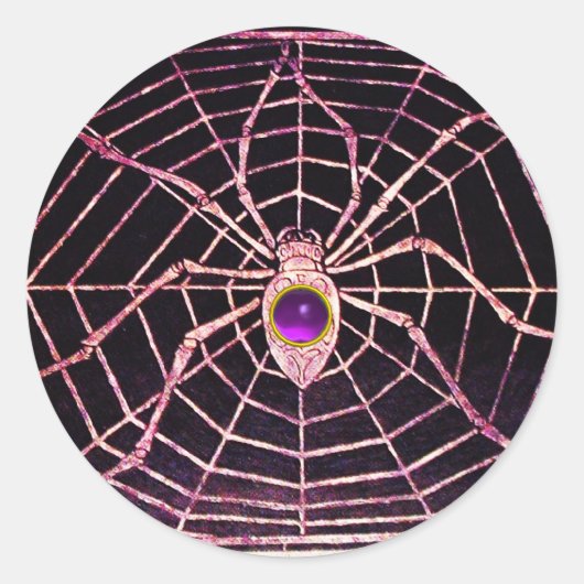 SPIDER EN WEB Paars Amethyst Black Ronde Sticker (Voorkant)