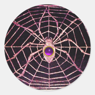 SPIDER EN WEB Paars Amethyst Black Ronde Sticker
