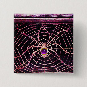 SPIDER EN WEB Paars Amethyst Black Vierkante Button 5,1 Cm
