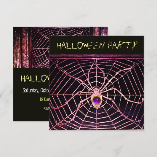 SPIDER EN WEB PAARSE AMETHYST ZWART HALLOWEEN PART KAART (Voorkant / Achterkant)