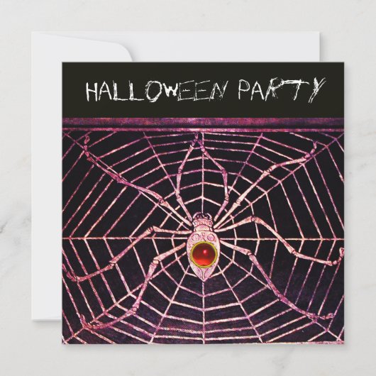 SPIDER EN WEB RED RUBY BLACK HALLOWEEN PARTIJ KAART (Voorkant)