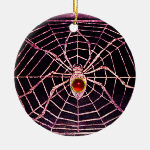 SPIDER en WEB Red Ruby Black Keramisch Ornament
