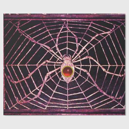 SPIDER en WEB Red Ruby Gemstone Black Cadeaupapier (Vlak)