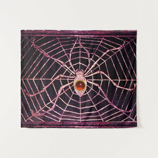 SPIDER en WEB Red Ruby Gemstone Black Wandkleed (Voorkant (horizontaal))