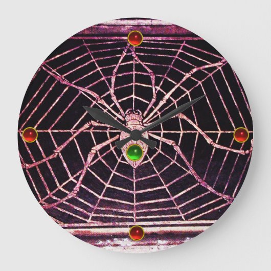 SPIDER EN WEB Red Ruby, Green Emerald Pareltjes Bl Grote Klok (Voorkant)